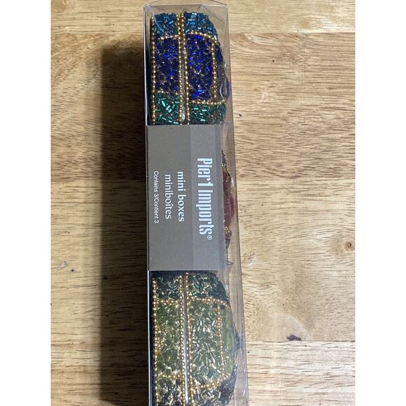 PIER 1 3 Mini Boxes Trinket Boxes Jeweled - 2 3/4” x2 1/2"x 1 1/4”NEW - Picture 2 of 8